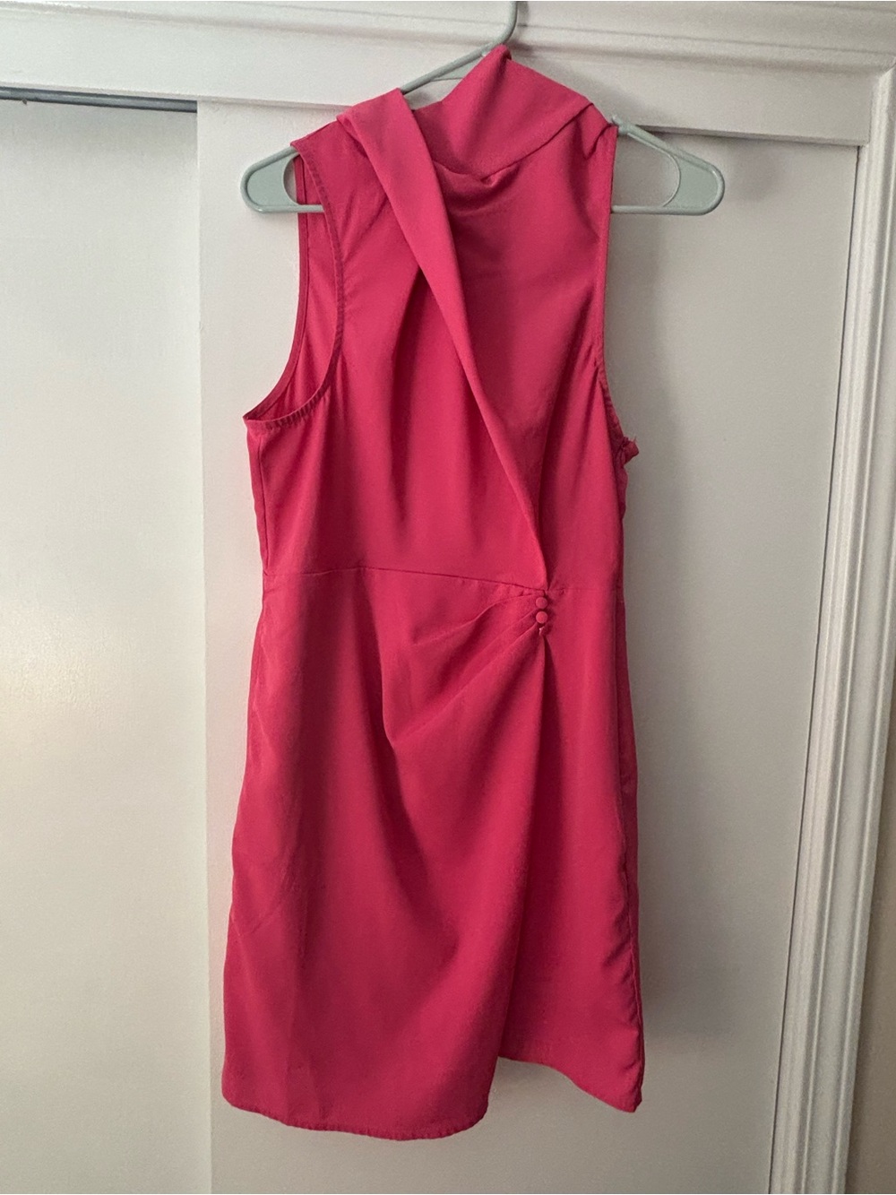 entro Hot Pink Sleeveless Mini Dress with Draped Front and Button Accent